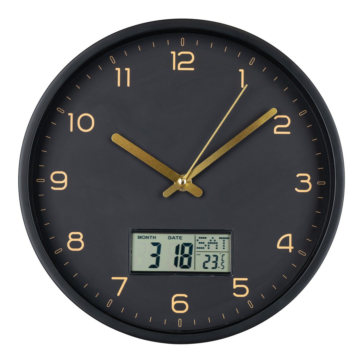 Amiens Wall Clock - Black, Plastic, Glass, LCD, Ø25cm