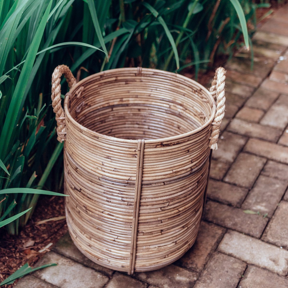 Rattan Laundry Basket Round – Rattan Plant Basket – Large Boho Basket – Decorative Hamper Handmade from Rattan (2 sizes Ø 35/40 cm) OTERE