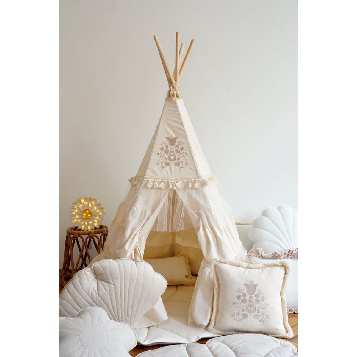 “Boho” Teepee Tent with Frills and Embroidery