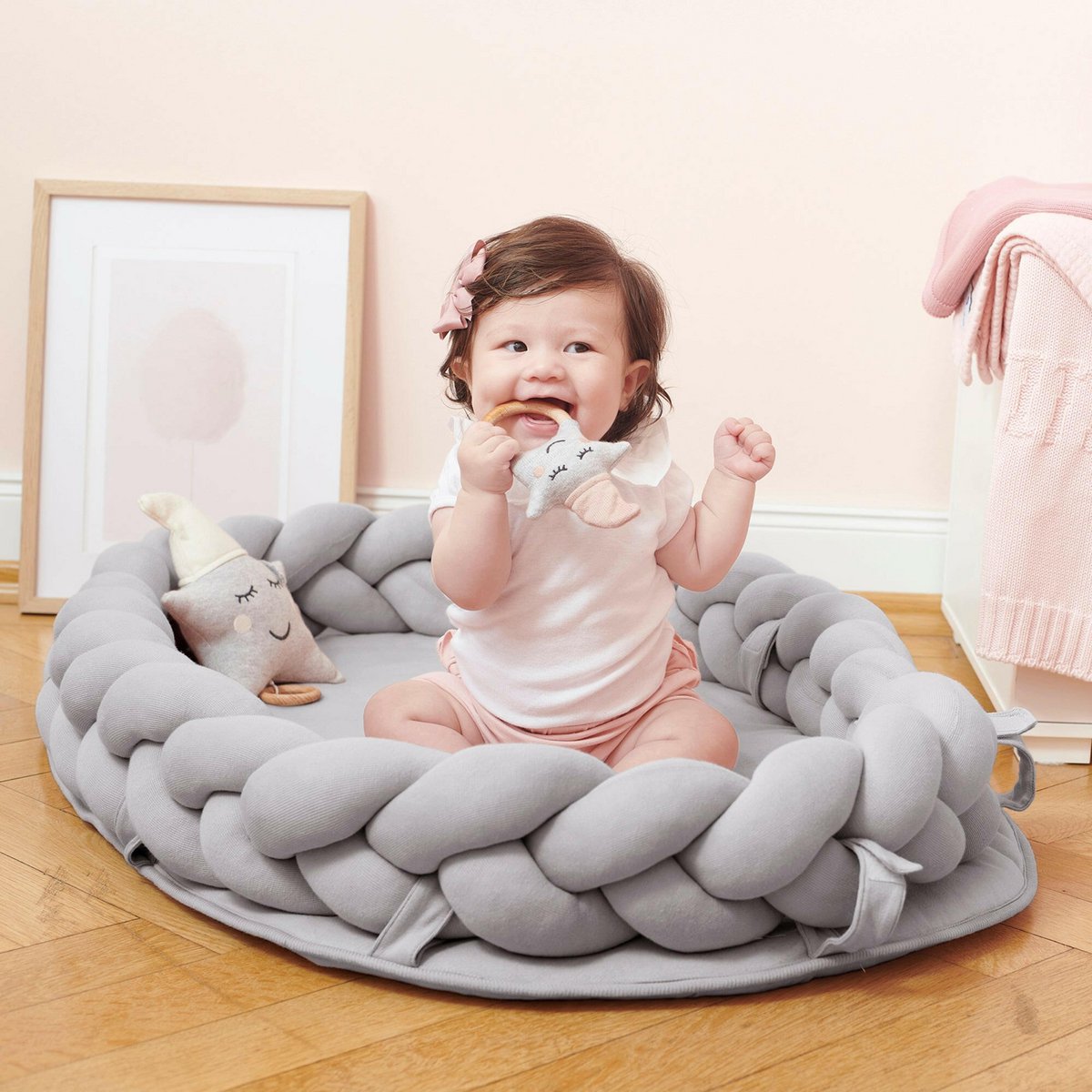 Grey braided cot bumper