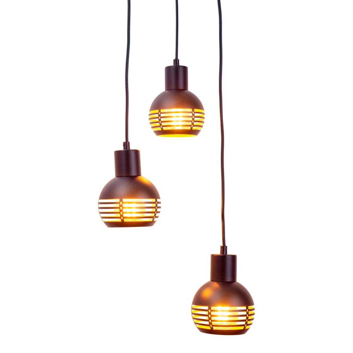 3-sits pendelarmatur "Casco" taklampa i metall i svart och guld, med E27-socklar. Stilren belysning för vardagsrum, matsal eller kök.