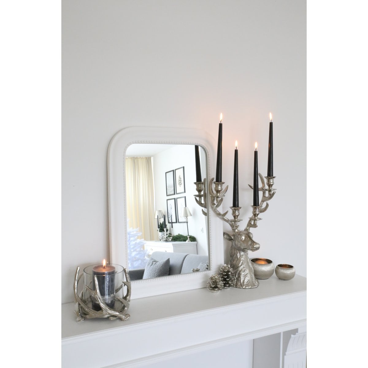 EDZARD candle holder Hirsch Richard for 6 taper candles, height 65 cm, aluminum nickel-plated, silver-colored