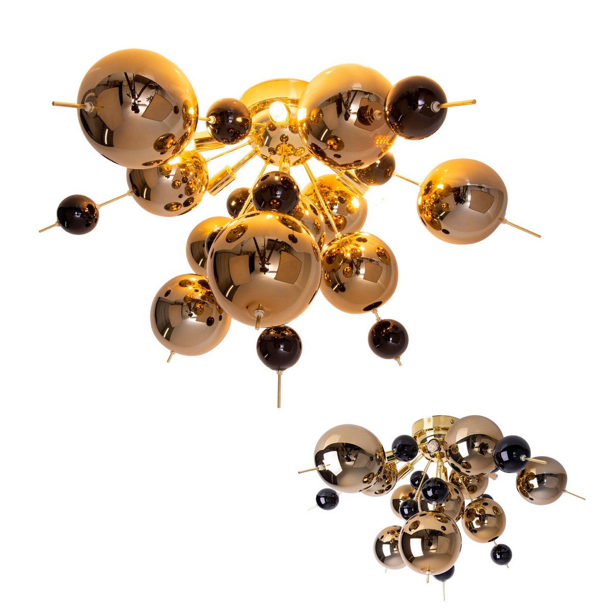 Ceiling lamp "explosion" gold made of metal and glass, G9 versions, ceiling lamp for dining room, living room, hallway or office, Ø57 cm