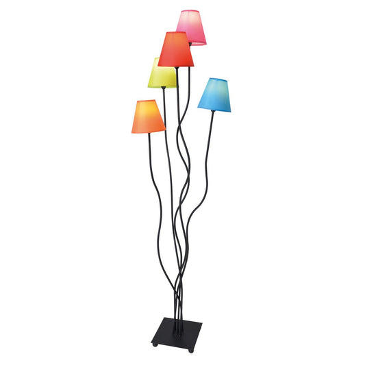 Golvlampa 5-lågig "Colori", golvlampa med färgglada textilskärmar, med E14-sockel, för matsal, vardagsrum, hall eller kontor, 156 cm hög