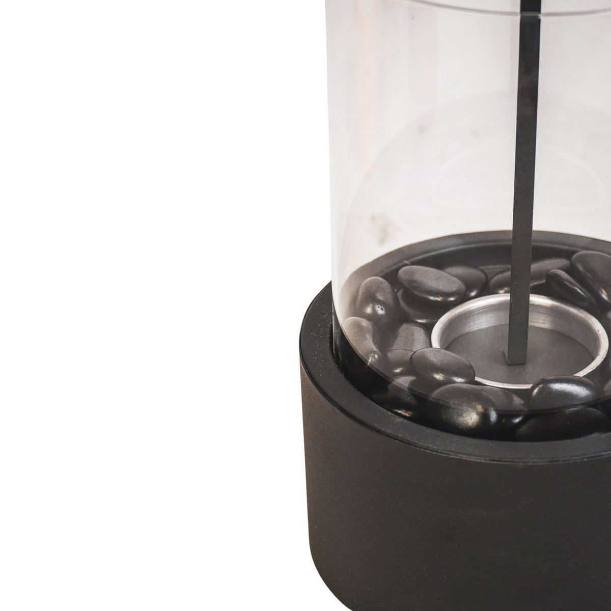 Table Fireplace - Round - Metal/Glass - Black - 21x21x28 cm