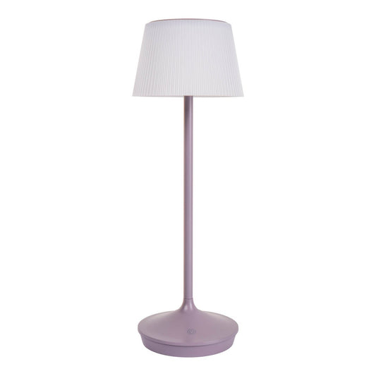 Solcellsbatterilampa "Emmi" 38 cm hög, skärm Ø 13 cm, metall i björnbär och vit plast, för utomhusbruk, dimbar CCT.
