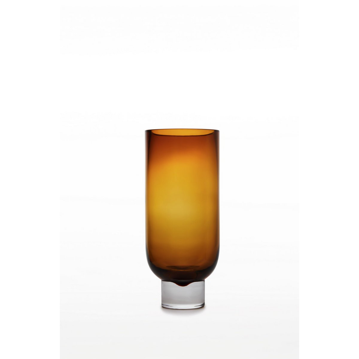 Modern luxuru cylindric vase on solid base, sober design, amber color, OMA28AM