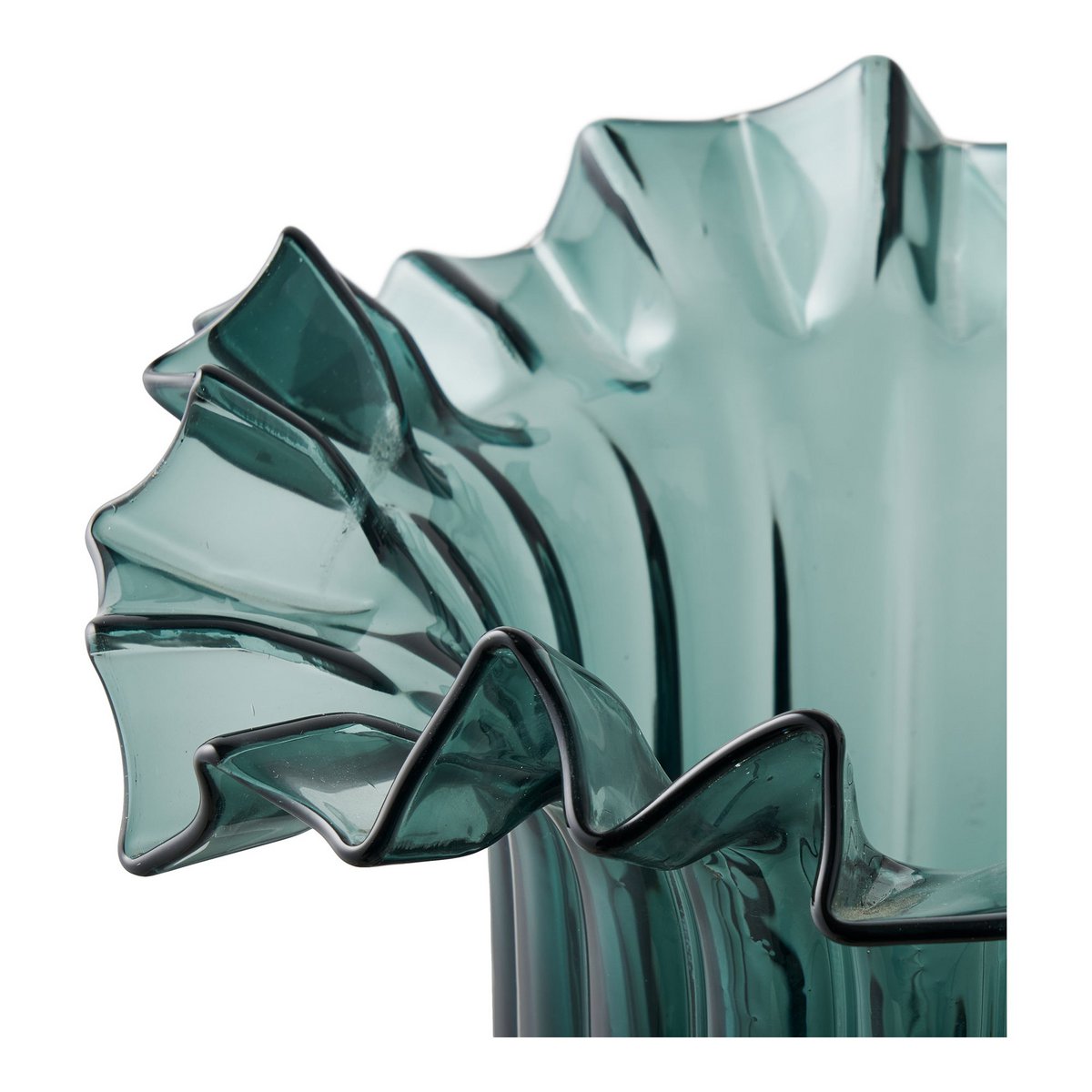 Vase, mouth blown glass, dark green, 25x30 cm
