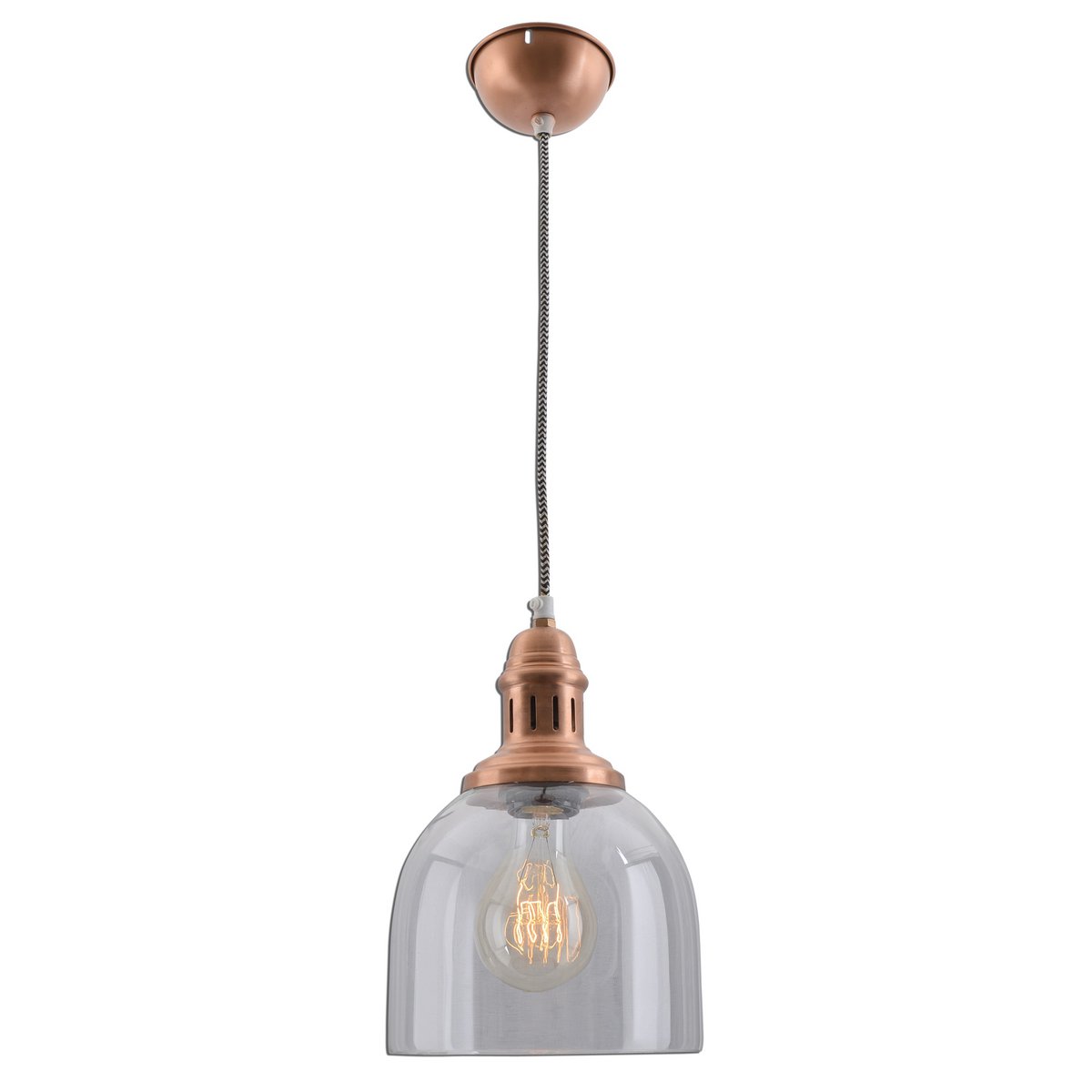 Glass pendant lamp "Mumbai", retro classic made of metal and glass in copper, E27