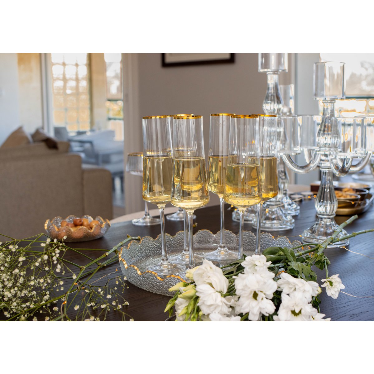 Champagneglas med guldkant 210 ml - Förpackning med 6