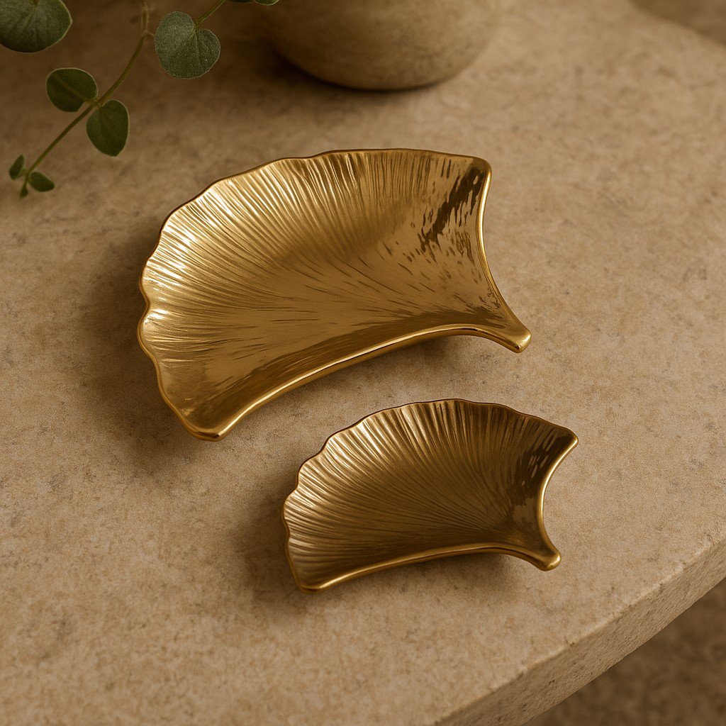 Ginkgo cups in golden ceramic - Lot of 2
