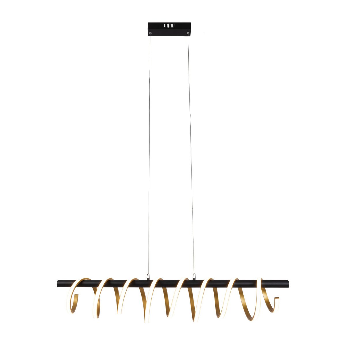 LED-pendellampa "BELLEZA", modern taklampa i metall och plast, svart, guld och vit, med fast monterade LED-lampor, 100 cm lång. Den idealiska belysningen för vardagsrummet, matsalen eller köket.