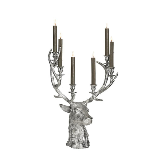 EDZARD candle holder Hirsch Richard for 6 taper candles, height 65 cm, aluminum nickel-plated, silver-colored