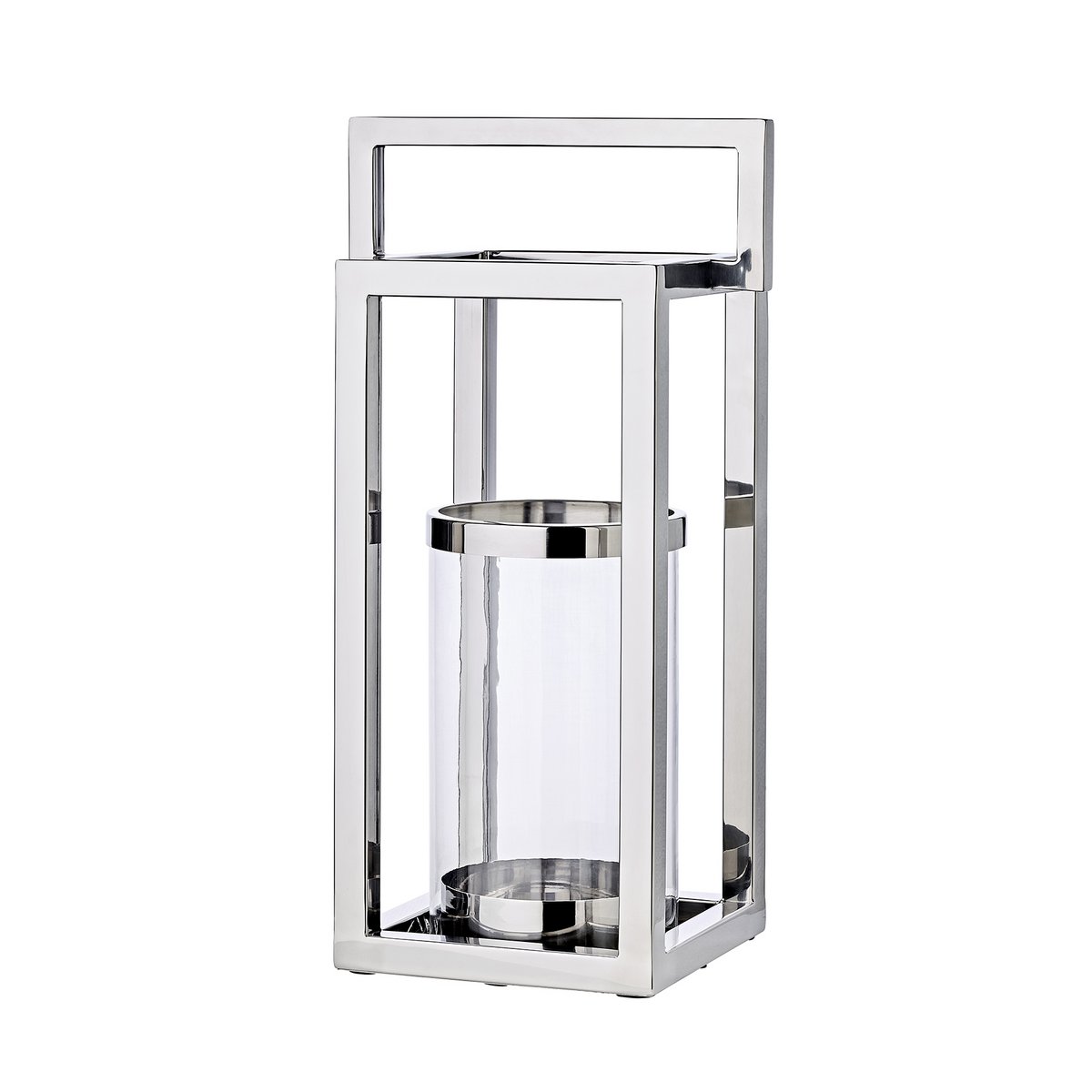 EDZARD lantern lantern Manhattan with handle, stainless steel shiny nickel-plated, round inner glass, height 58 cm