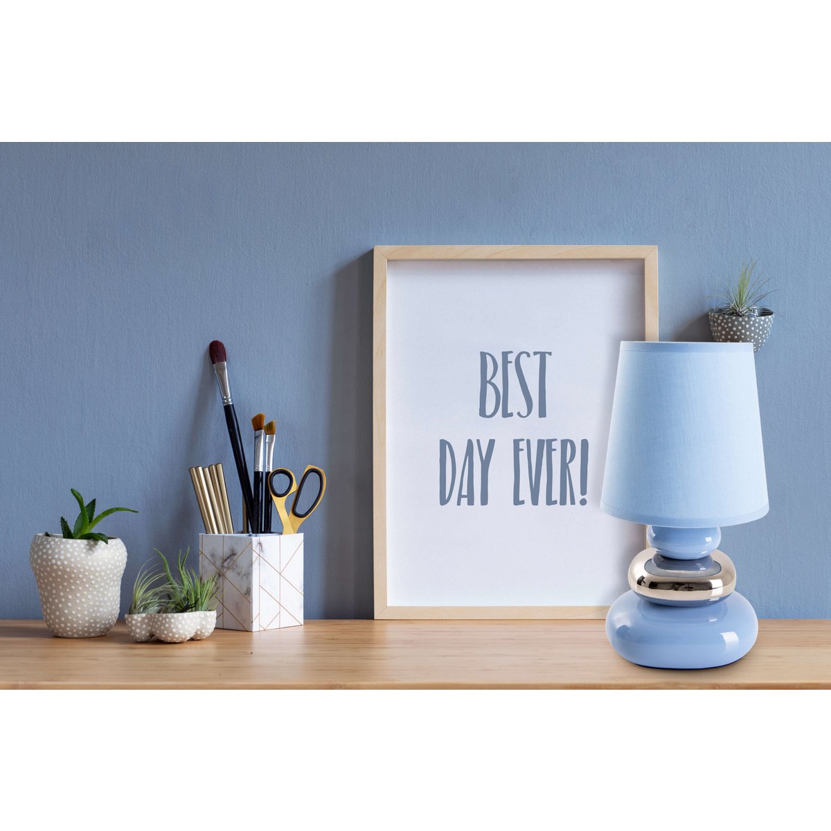 Ceramic table lamp "Stoney", table lamp made of ceramic, blue, with E14 socket, table lamp for dining room, living room, hallway or office, or as a bedside lamp, 31 cm high