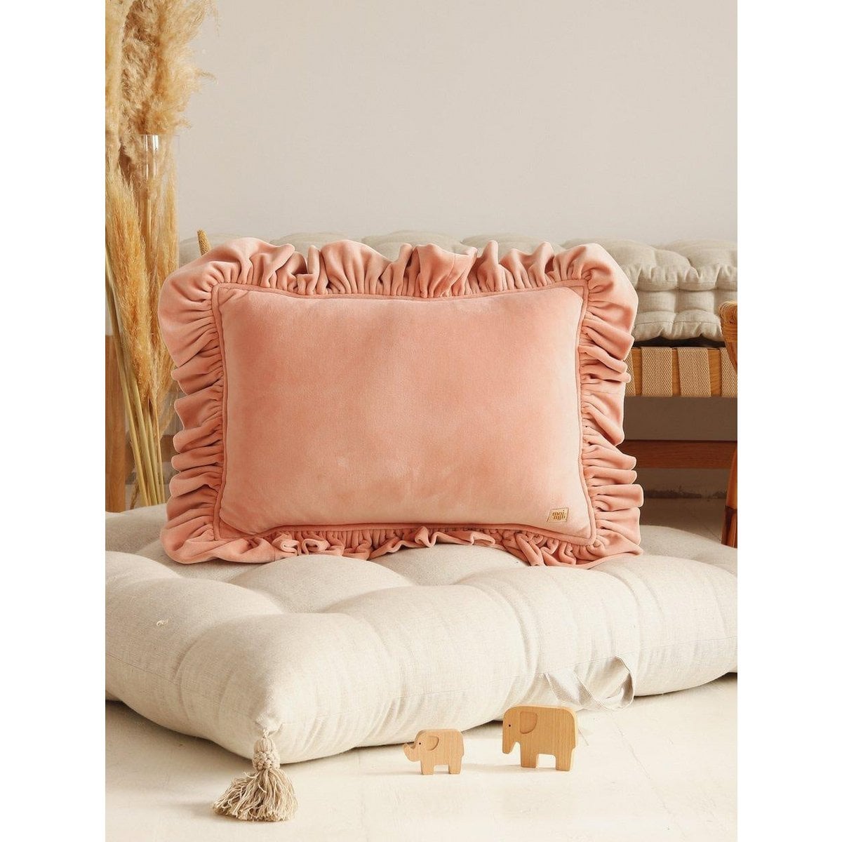 Soft Velvet Pillow with Frill “Apricot”