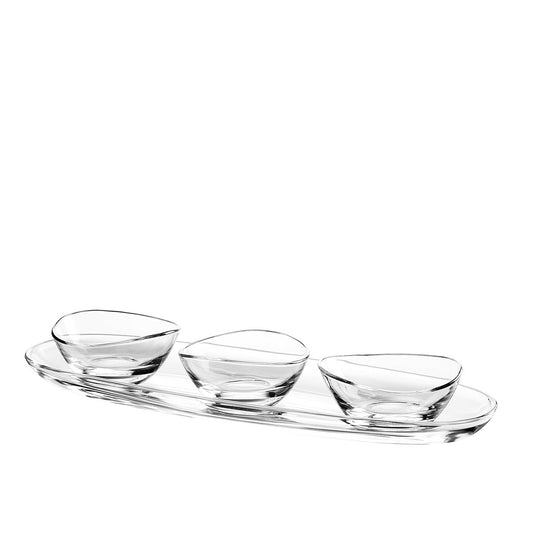 Aperitif set of 3 cups on transparent plateau 41cm