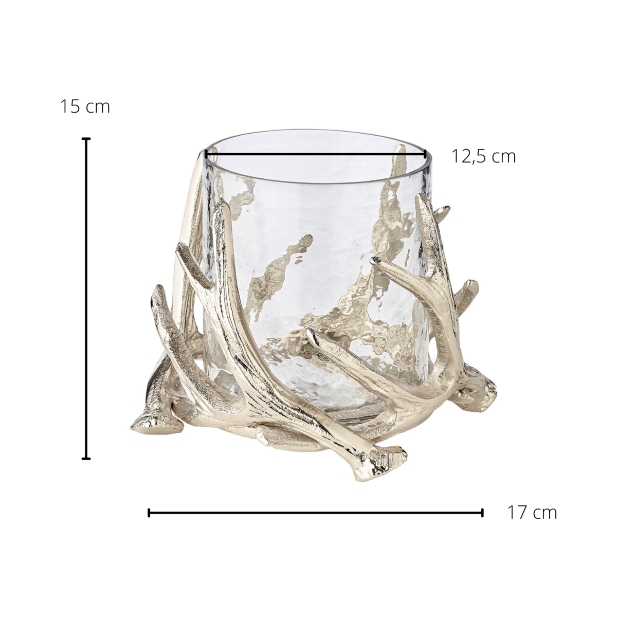 EDZARD lantern Kingston, antler design, aluminum, silver-colored, with glass, height 15 cm, ø 19 cm