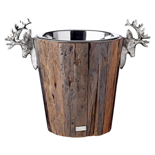 EDZARD champagnekylare Milwaukee med 2 hjorthuvuden, teak, rostfritt stål blankförnicklat, höjd 30 cm