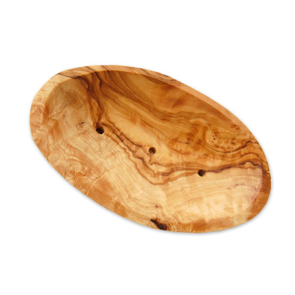 Soap dish OVAL approx. 14 - 16 cm with groove on the back, olive wood