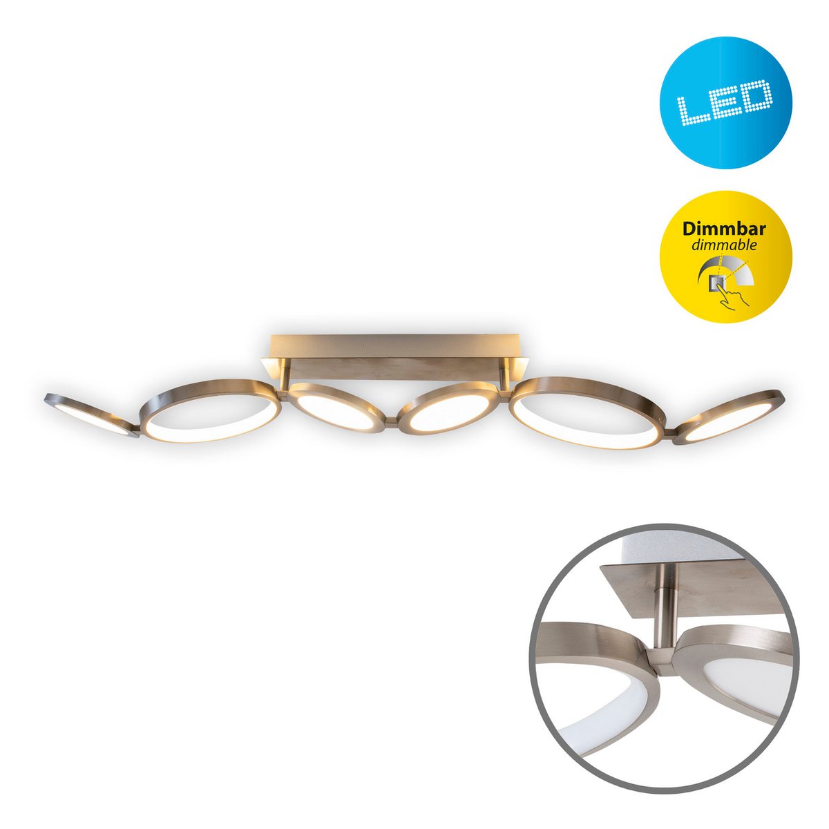 LED ceiling lamp "Stelari" length 100 cm made of metal in steel-blank and white plastic, with firmly built-in LEDs, ceiling lamp for living rooms or office