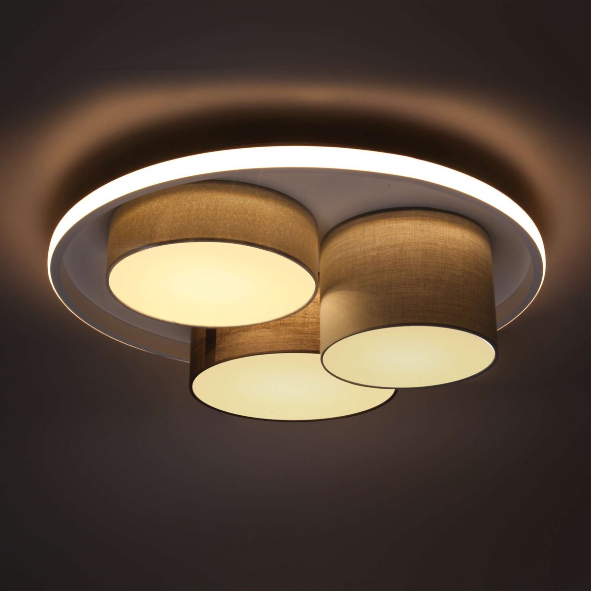 3-LED taklampa "Eppan" Ø 56cm, i metall, plast och textil i grått, integrerade LED-lampor, belysning för vardagsrum, kontor eller entré