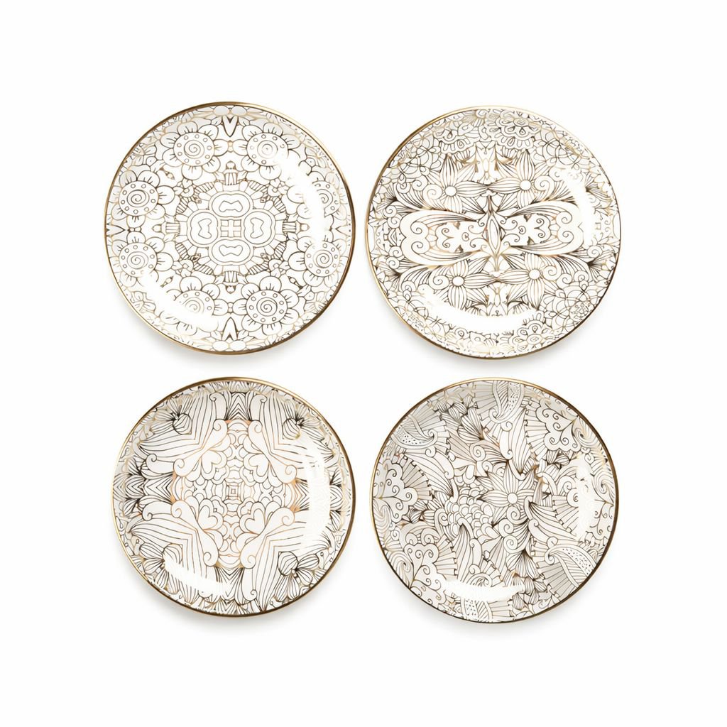 WHITE CUPS ABSTRACT DESIGN - SET OF 4