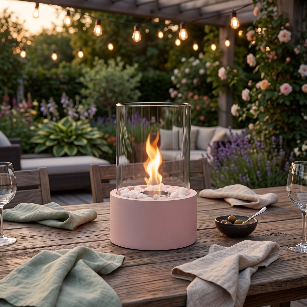 Table Fireplace - Round - Light Pink - 18x18x26,5cm