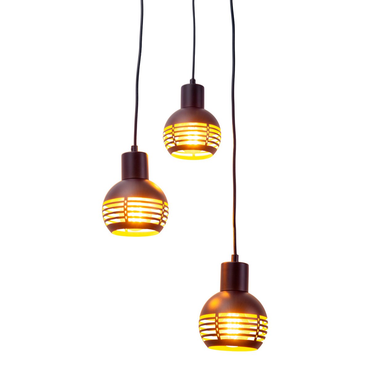 3-sits pendelarmatur "Casco" taklampa i metall i svart och guld, med E27-socklar. Stilren belysning för vardagsrum, matsal eller kök.