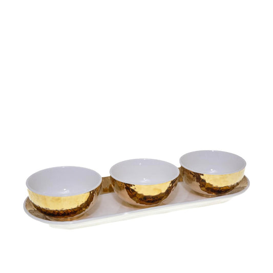 Set med 3 vita och guldfärgade koppar på set