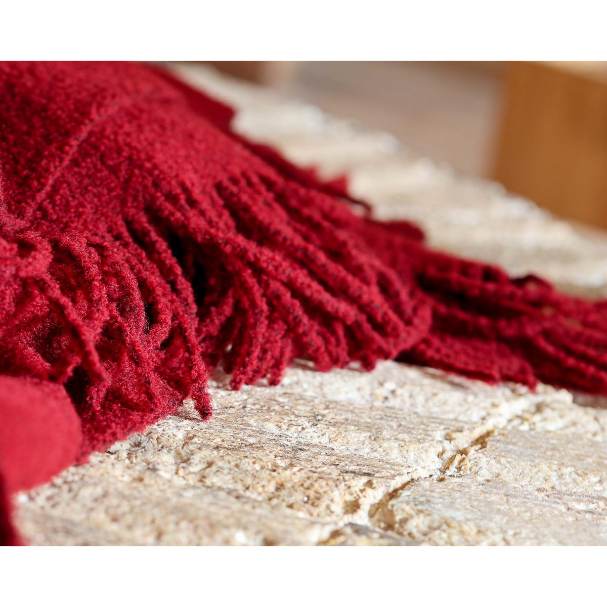 Wool bouclé throw blanket PARIS dark red