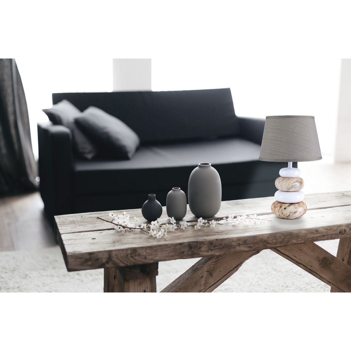 Ceramic table lamp "Stoney", ceramic table lamp in brown, with E14 socket, table lamp for dining room, living room, hallway or office, or as a bedside lamp, 31 cm high