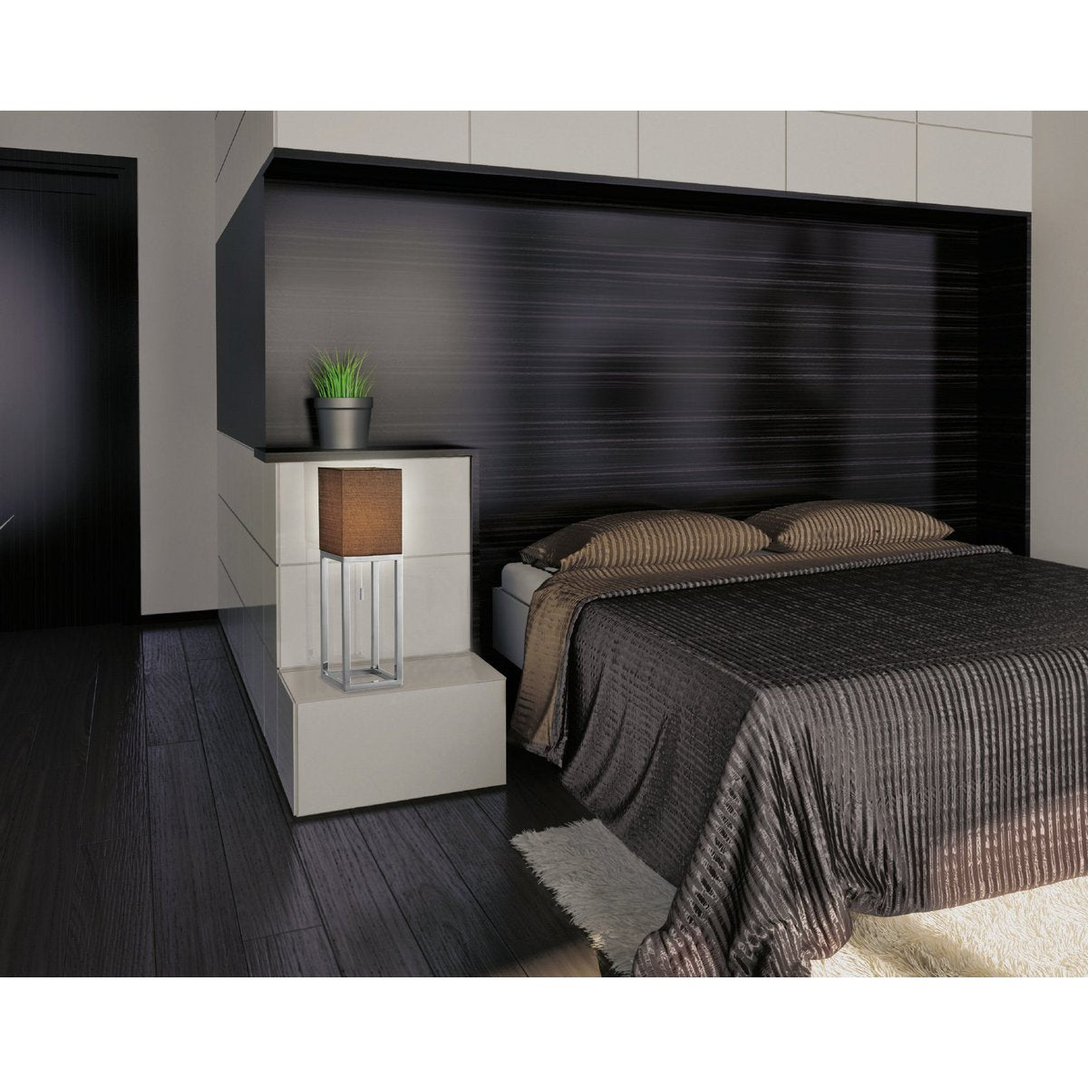 Table lamp "Alfa", modern metal table lamp and textile in chrome/dark gray with E27 socket, 65 cm high, chic lamp for hallway, living room and office