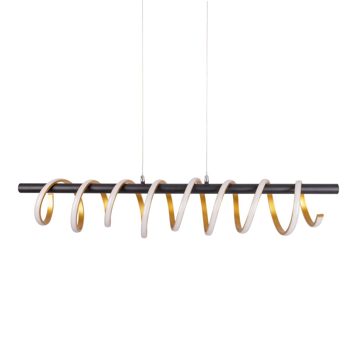LED-pendellampa "BELLEZA", modern taklampa i metall och plast, svart, guld och vit, med fast monterade LED-lampor, 100 cm lång. Den idealiska belysningen för vardagsrummet, matsalen eller köket.