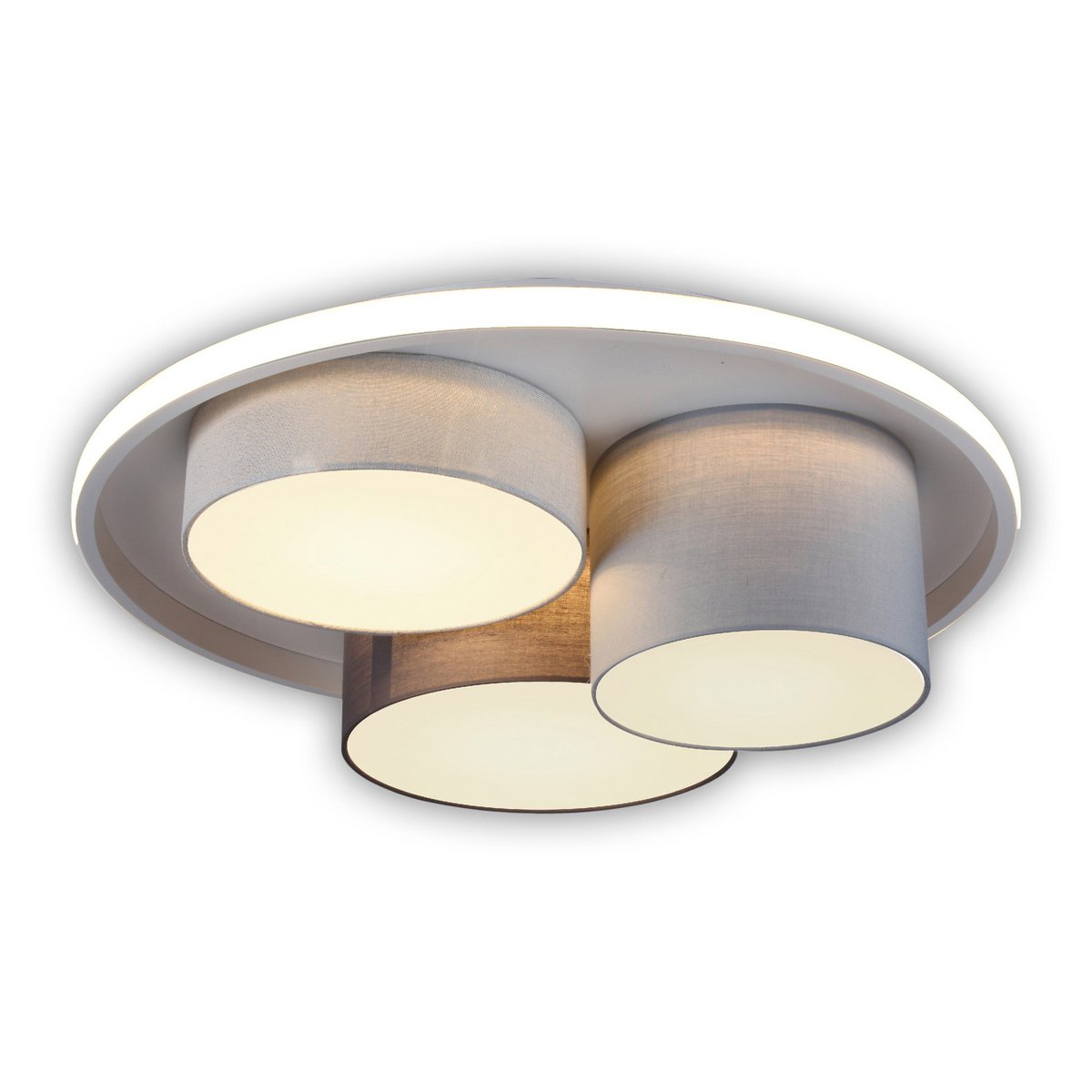 3-LED taklampa "Eppan" Ø 56cm, i metall, plast och textil i grått, integrerade LED-lampor, belysning för vardagsrum, kontor eller entré