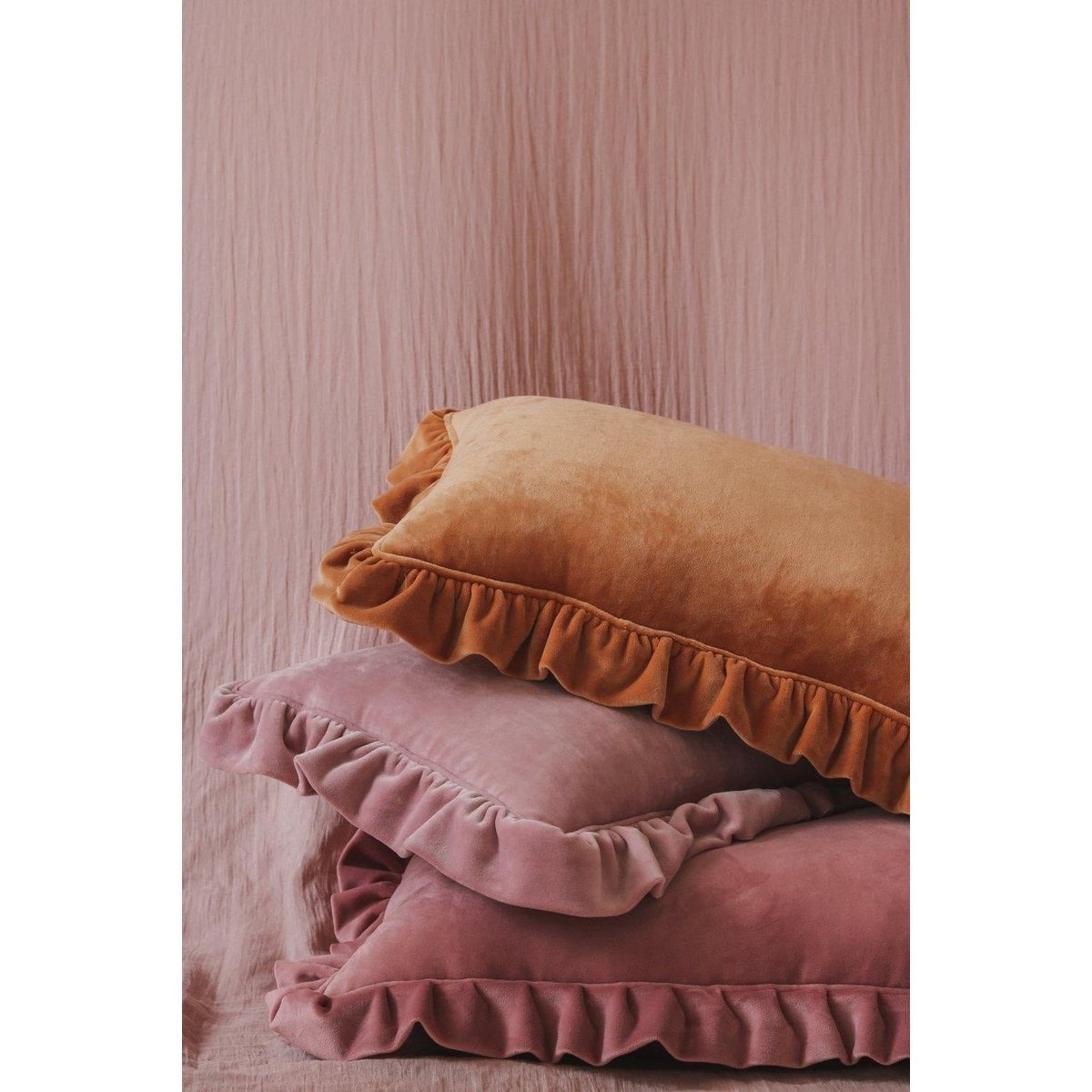 Soft Velvet Pillow with Frill “Caramel”