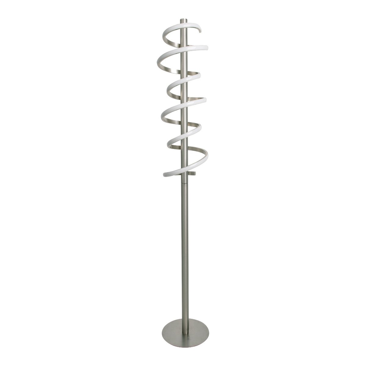LED standing lamp "Belleza", modern floor lamp made of metal and plastic in nickel matt and white, with firmly built-in LEDs, 140 high, lighting for living room, dining room, bedroom or office.