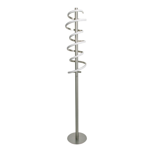 LED-golvlampa "Belleza", modern golvlampa av metall och plast i nickelmatt och vitt, med fasta inbyggda LED-lampor, 140 hög, belysning för vardagsrum, matsal, sovrum eller kontor.