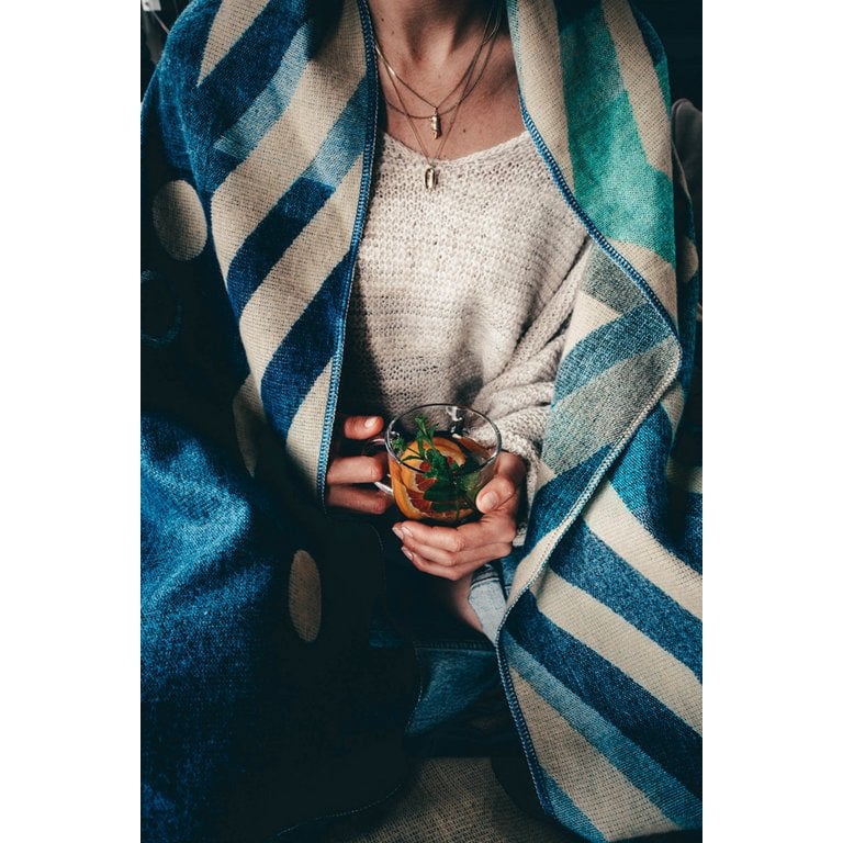 Ecuadorian alpaca mini blanket | native blanket | Mini Imbabura Blue