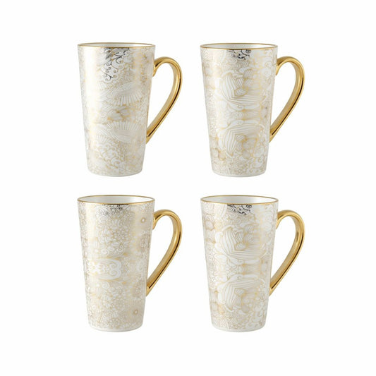 WHITE MUGS ABSTRACT DESIGN - SET OF 4