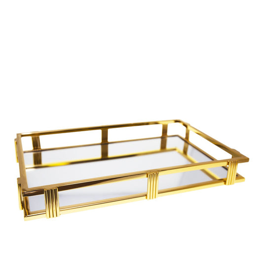 Golden rectangular mirror tray 42x27x5cm