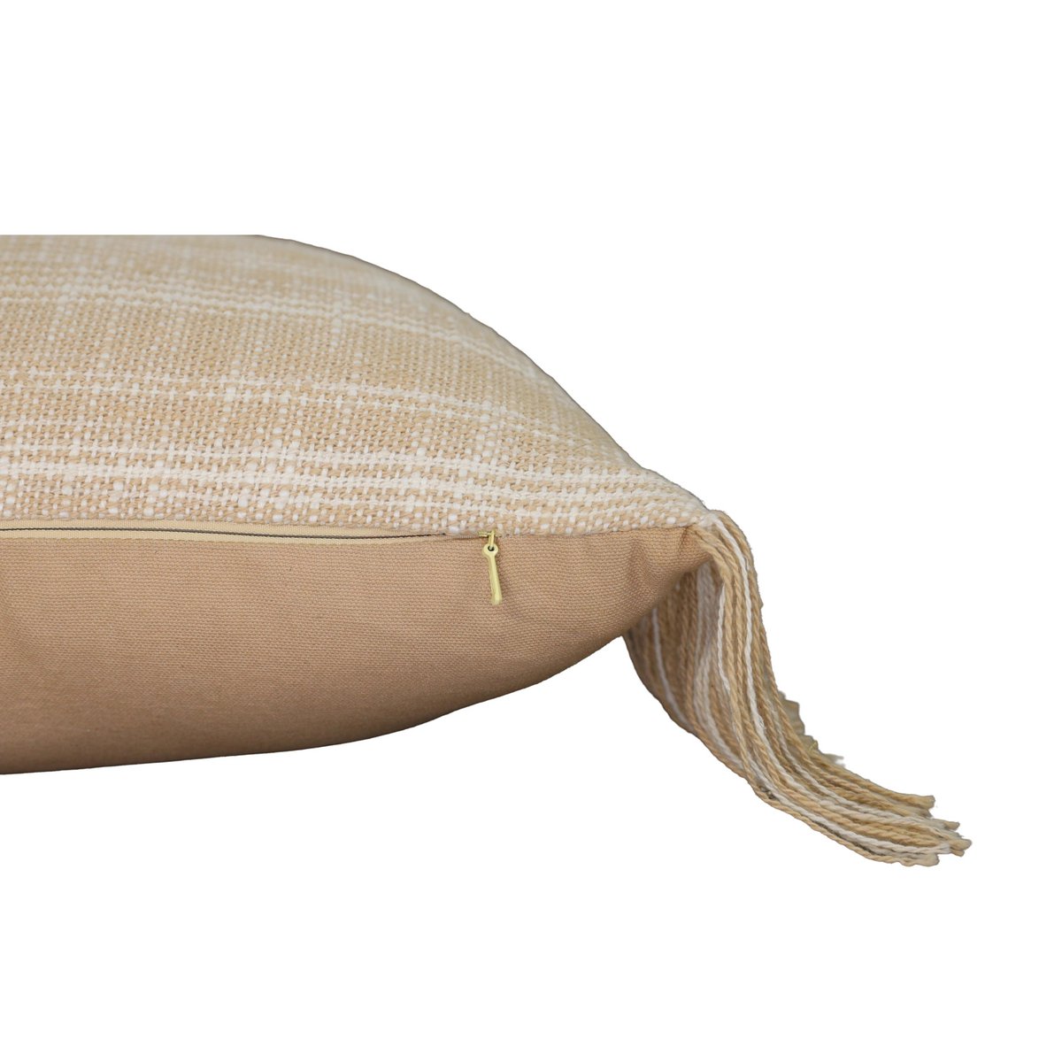 Sahara Loom Beige Handwoven Cushion Cover with Fringes – Cotton – 30×50 cm – Urbane Hide