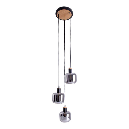 3 taklampor "fumoso", takpendel i metall och glas i svart, med E14-sockel, för matsal, vardagsrum, hall eller kontor, total höjd på hängande lampa 123 cm.
