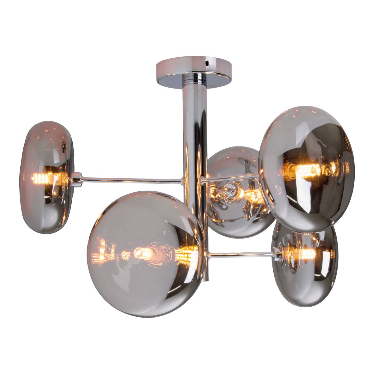Deckenleuchte "ORION" smoky, Ø ca. 53 cm, aus chromfarbenem, rostfreiem Stahl und Rauchglas, G9-Sockel, Beleuchtung für Wohnzimmer, Esszimmer oder Büro.