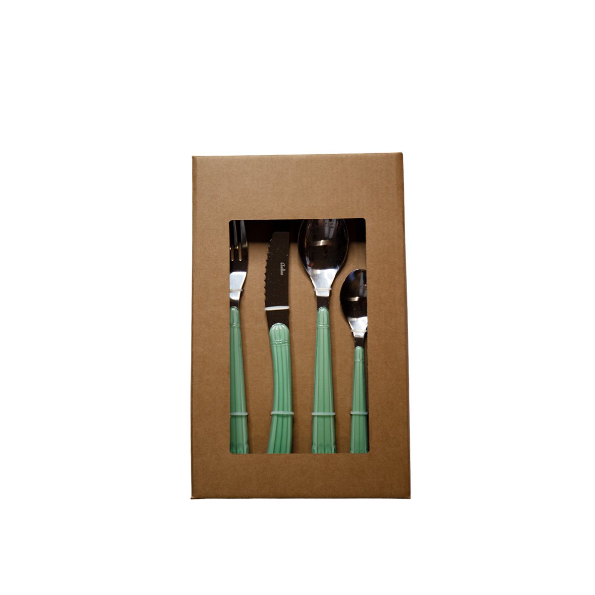Household 24 pieces in silver with green handle