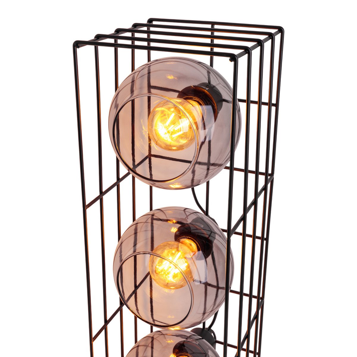 Golvlampa "Cesta" i glas med stomme i svart metalltråd och tonat glas, med E27-sockel, 95 cm hög, för matsal, vardagsrum, hall eller kontor,
