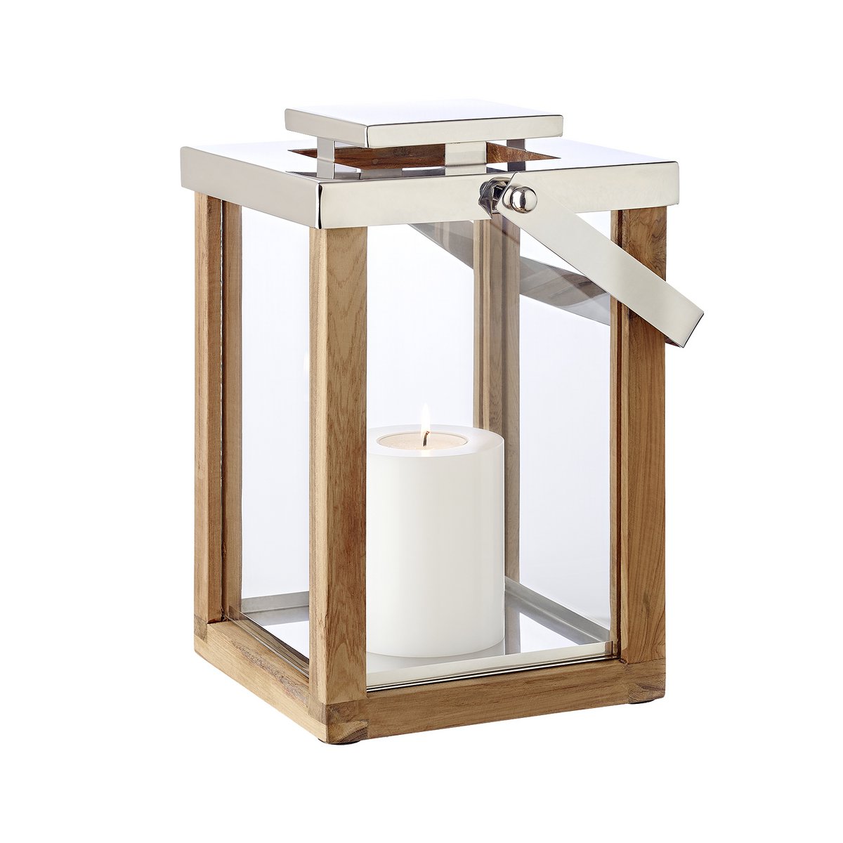EDZARD lantern Miami with foldable handle, wood and stainless steel shiny nickel-plated, height 45.5 cm