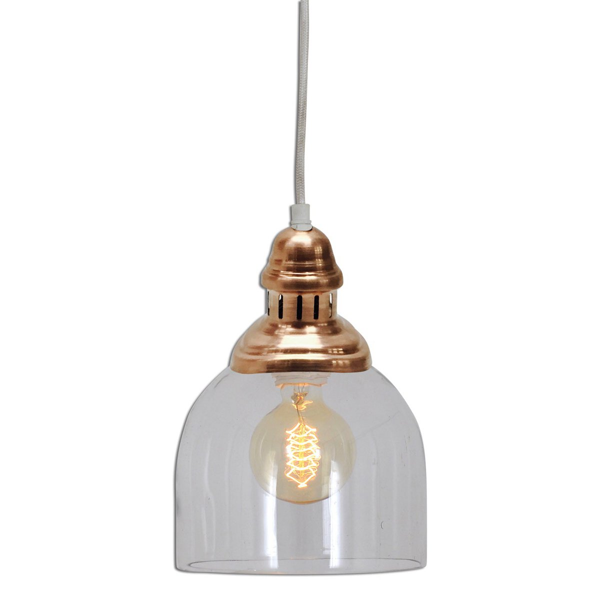 Glass pendant lamp "Mumbai", retro classic made of metal and glass in copper, E27