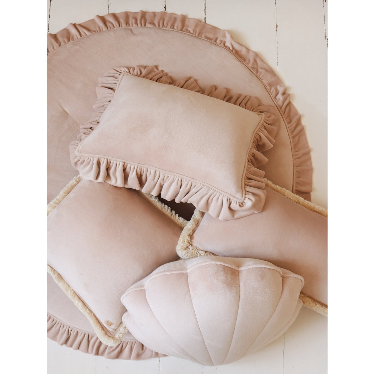 Soft Velvet Pillow with Frill “Latte”