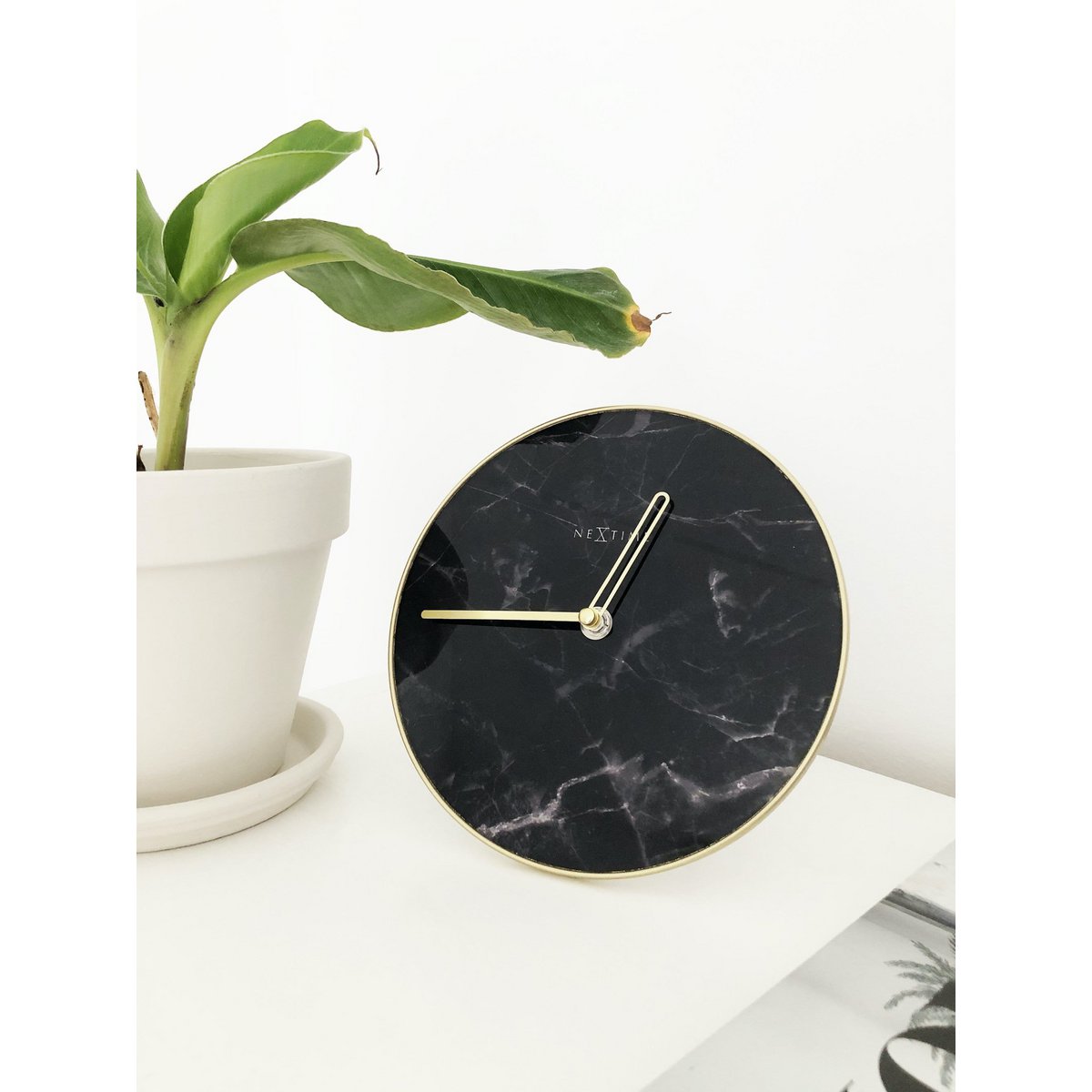 Table / Wall clock - 20 cm - Glass / Metal - 'Marble'